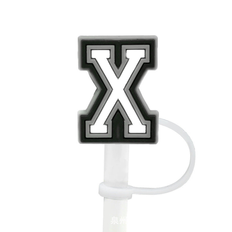 Wholesale of 10pcs Black and White English Letters Silicone Straw Sets